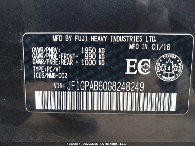 Subaru 2.0l na 2016 JF1GPAB60G8248249 Image 9