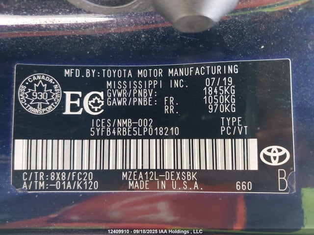 2020 Toyota Corolla მანქანა იყიდება აუქციონზე, vin: 5YFB4RBE5LP018210, აუქციონის ნომერი: 12409910