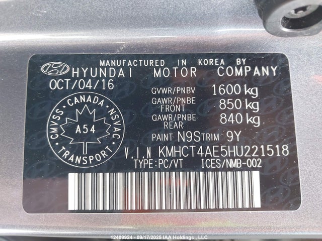 KMHCT4AE5HU221518 Hyundai Accent