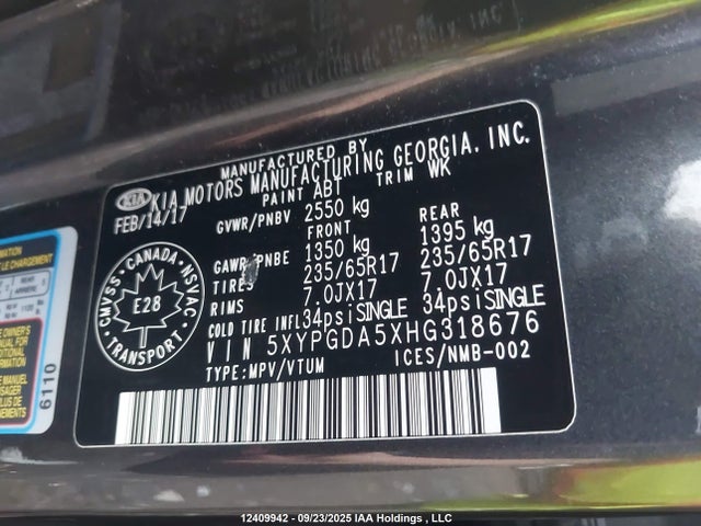 5XYPGDA5XHG318676 KIA Sorento
