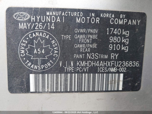 KMHDH4AHXFU236836 Hyundai dohc gdi nu