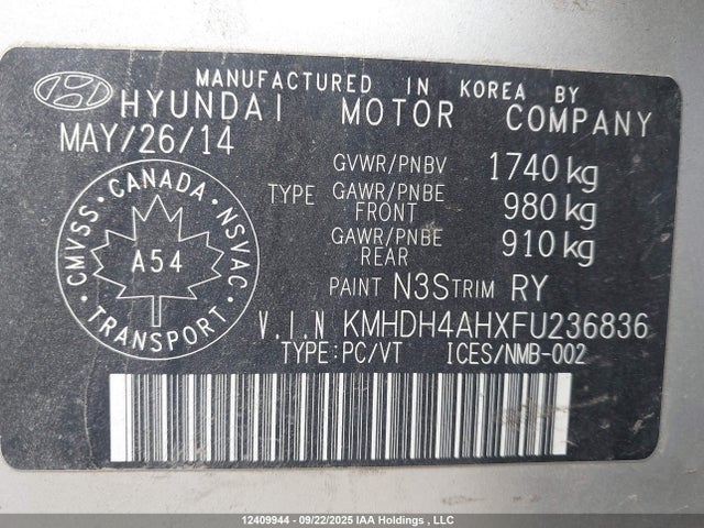 KMHDH4AHXFU236836 Hyundai dohc gdi nu