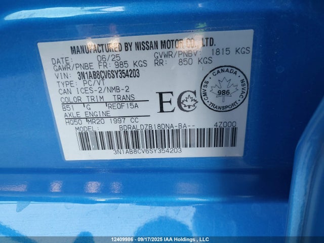 3N1AB8CV6SY354203 Nissan Sentra