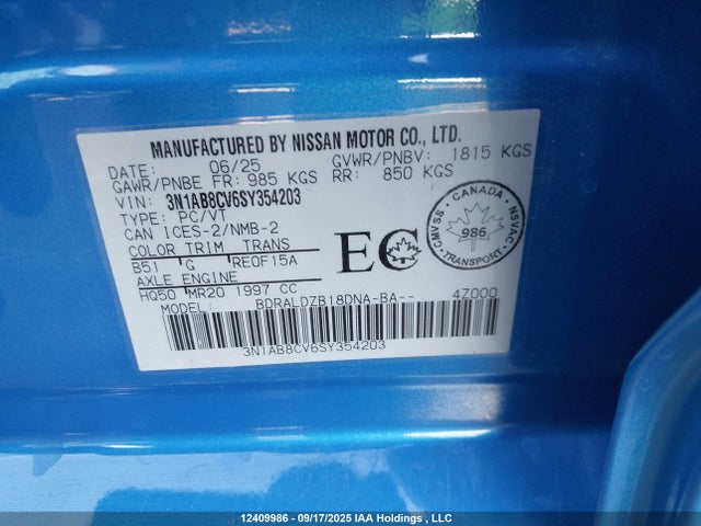 3N1AB8CV6SY354203 Nissan Sentra