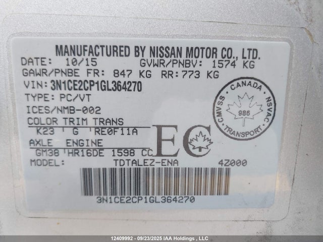 Nissan 2016 2016 3N1CE2CP1GL364270 Image 18