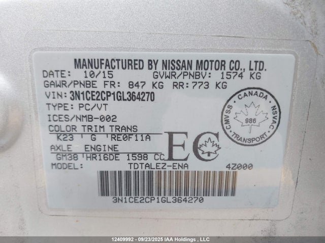 Nissan 2016 2016 3N1CE2CP1GL364270 Image 9