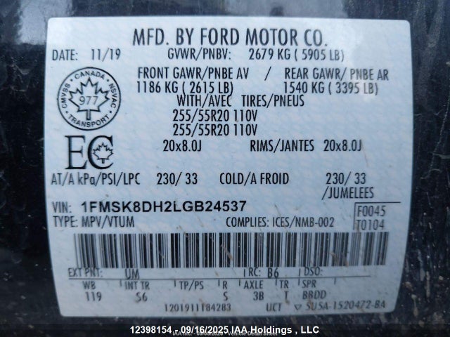 1FMSK8DH2LGB24537 Ford 2020