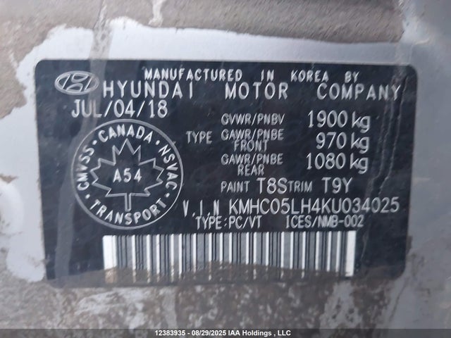 KMHC05LH4KU034025 Hyundai Ioniq