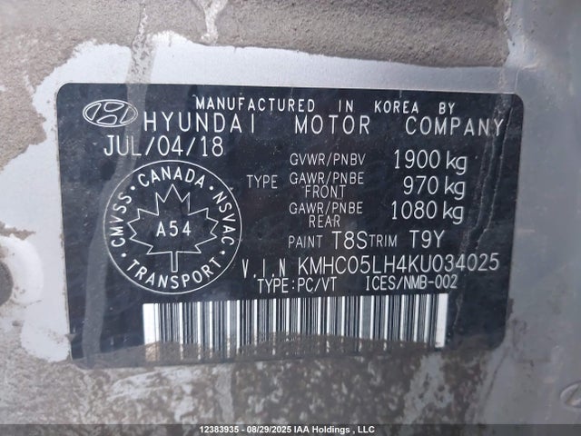 KMHC05LH4KU034025 Hyundai Ioniq