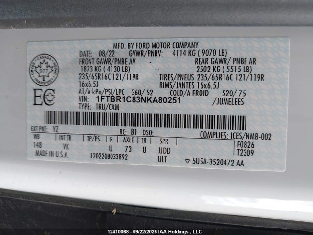 Ford cyclone 2022 1FTBR1C83NKA80251 Image 9