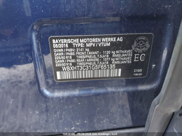 WBXHT3C31G5F65135 BMW 2016