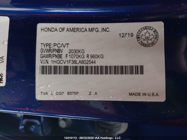 1HGCV1F38LA802544 Honda l15be