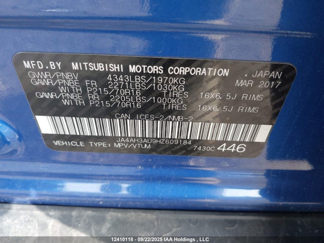 JA4AH3AU9HZ609184 Mitsubishi 2.0 dohc mivec