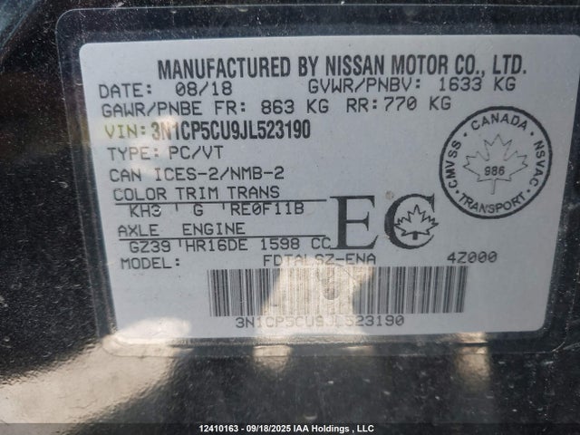 3N1CP5CU9JL523190 Nissan 2018