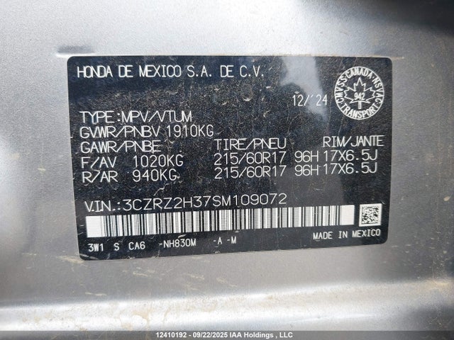 3CZRZ2H37SM109072 Honda k20z5