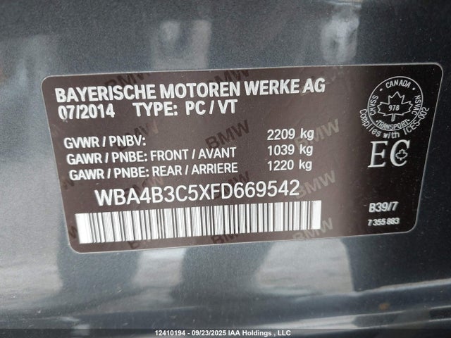 12410194 :رقم المزاد ، WBA4B3C5XFD669542 vin ، 2015 Bmw 435i Gran Coupe Xdrive مزاد بيع