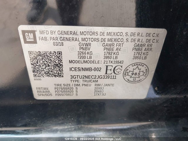 3GTU2NEC2JG339111 GMC l83 -spark ignited direct injection, variable valve timing, afm, e85 max, alum