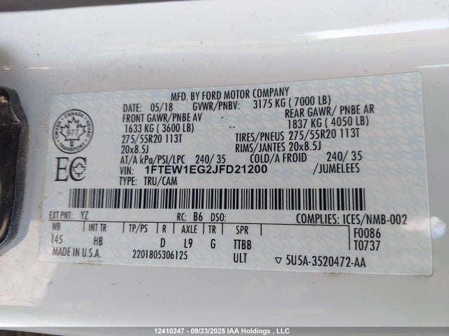Ford 3.5l gtdi 2018 1FTEW1EG2JFD21200 Image 9