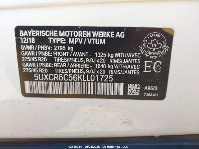 5UXCR6C56KLL01725 BMW 2019