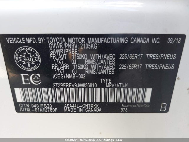 Toyota 2ar-fe 2018 2T3BFREV9JW836810 Image 9