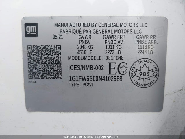 1G1FW6S00N4102688 Chevrolet Bolt Ev 1lt