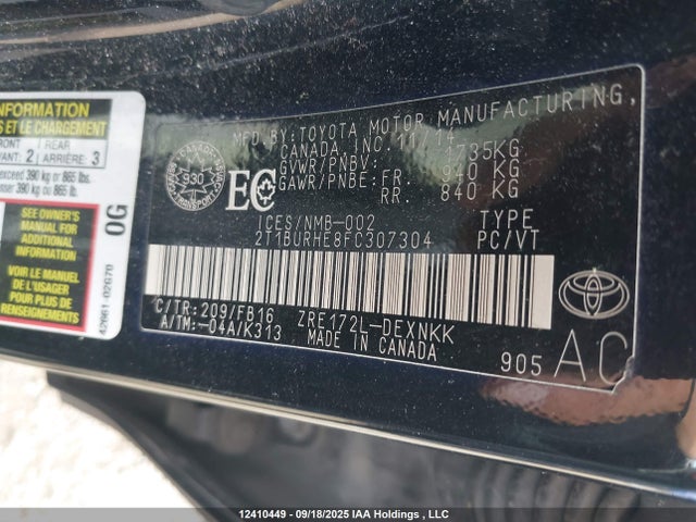 Toyota 2zr-fe 2015 2T1BURHE8FC307304 Image 9