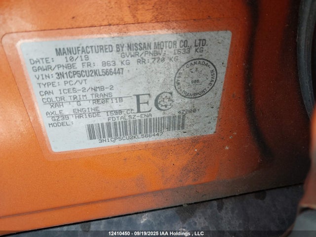3N1CP5CU2KL566447 Nissan Kicks
