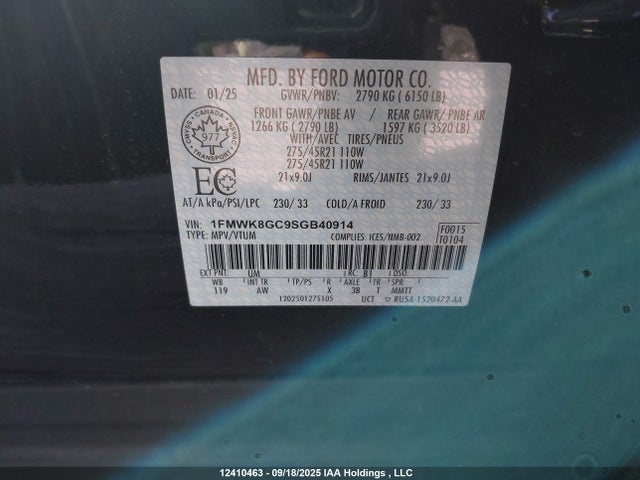 1FMWK8GC9SGB40914 Ford Explorer
