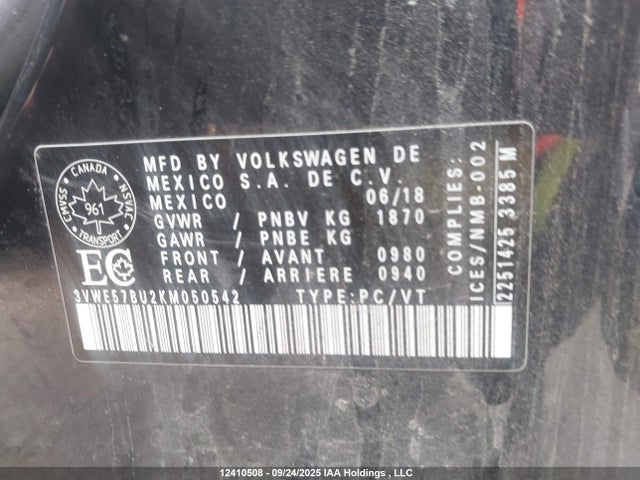 3VWE57BU2KM050542 Volkswagen 1.8 tsi