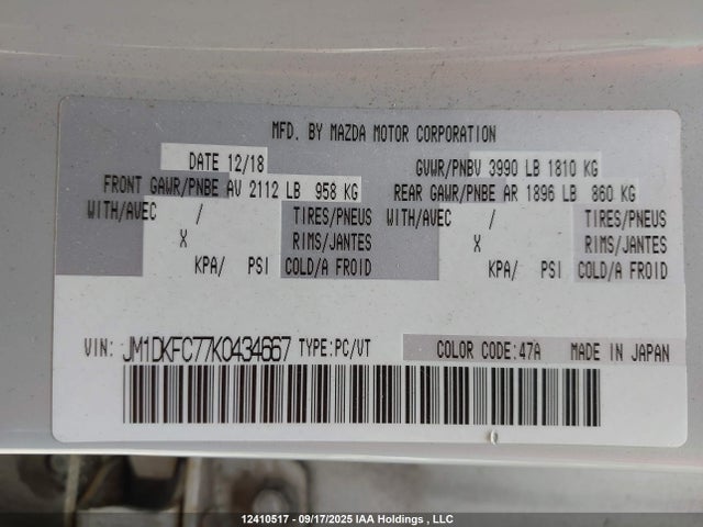 JM1DKFC77K0434667 Mazda pe