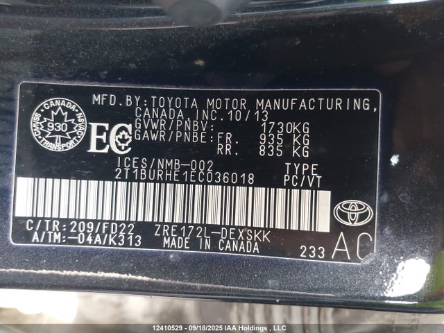 Toyota 2zr-fe 2014 2T1BURHE1EC036018 Image 19