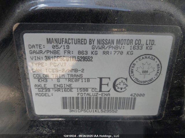 3N1CP5CU1KL529552 Nissan Kicks