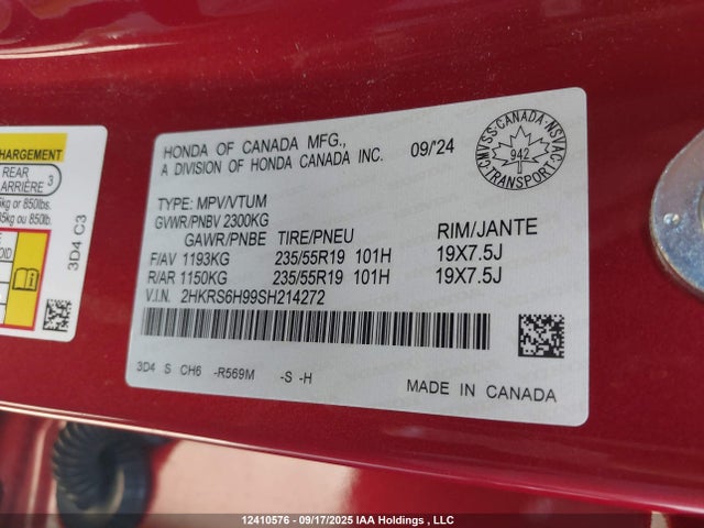 2HKRS6H99SH214272 Honda Cr-v Touring Hybrid