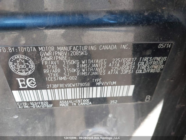 Toyota 2ar-fe 2014 2T3BFREV9EW179058 Image 9
