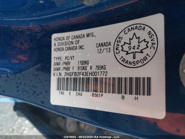 Honda r18z1 2014 2HGFB2F43EH001772 Image 9