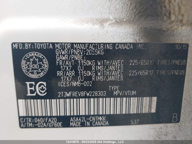 2T3WFREV8FW228303 Toyota 2ar-fe