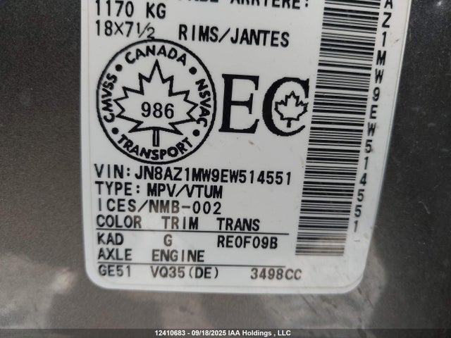 JN8AZ1MW9EW514551 Nissan Murano