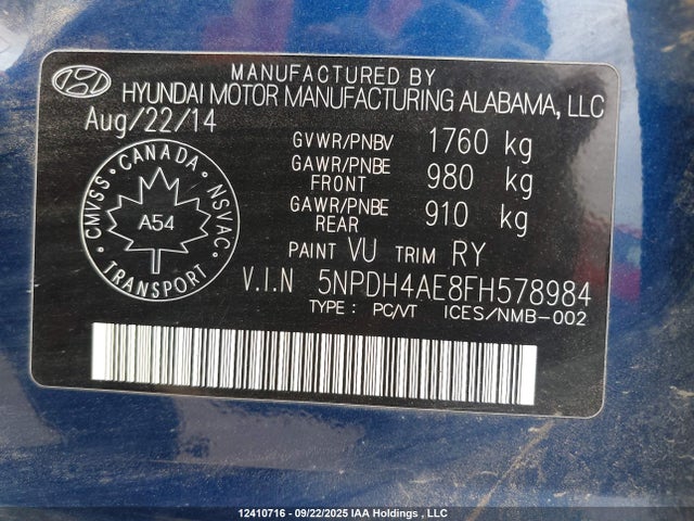 5NPDH4AE8FH578984 Hyundai dohc mpi nu