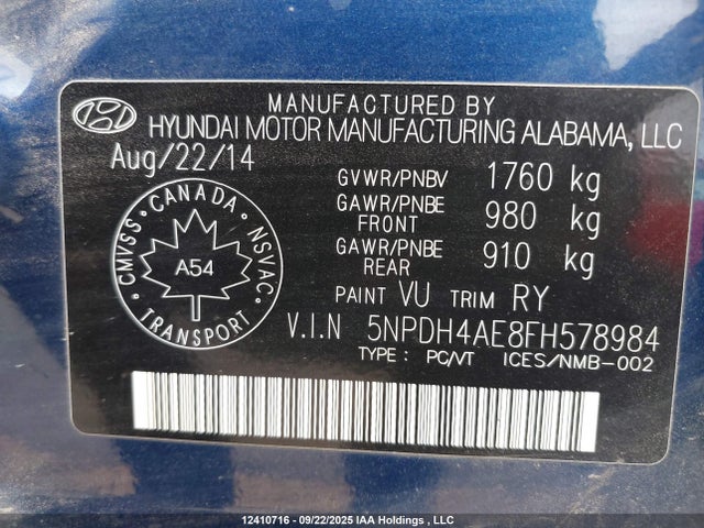 5NPDH4AE8FH578984 Hyundai dohc mpi nu
