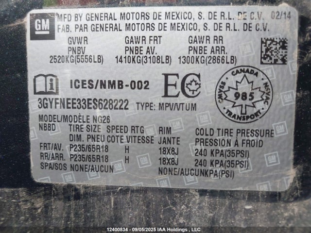 Cadillac lfx - vvt, e85 max, aluminum 2014 3GYFNEE33ES628222 Image 9