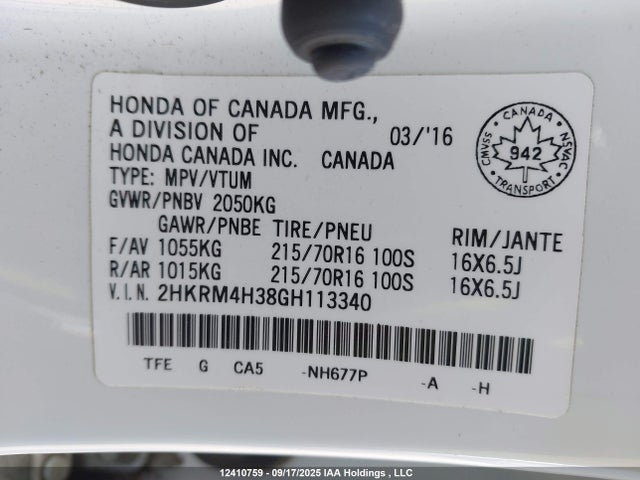 Honda k24w9 2016 2HKRM4H38GH113340 Image 9