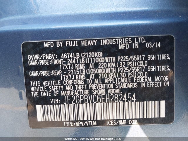 Subaru 2.0l Na Hev 2014 JF2GPBVC6EH282454 Image 9