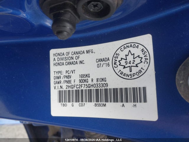 Honda k20c2 2016 2HGFC2F75GH033309 Image 9
