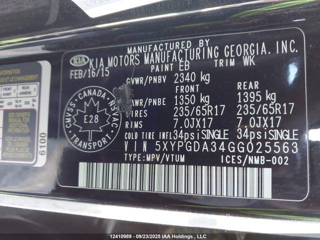5XYPGDA34GG025563 KIA dohc gdi theta ii