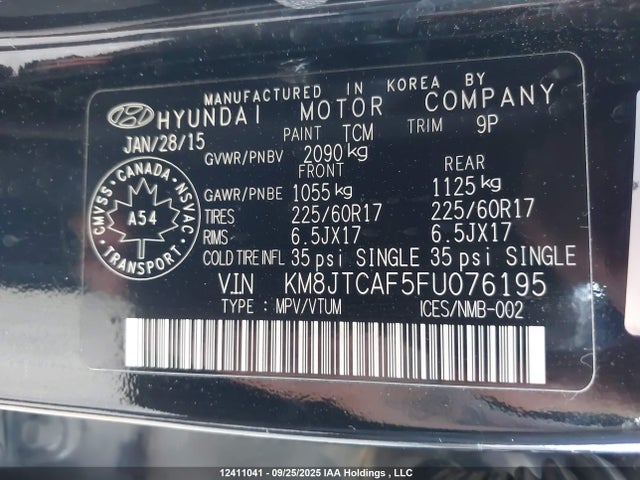 KM8JTCAF5FU076195 Hyundai dohc gdi nu