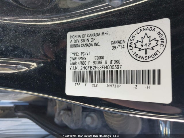 2HGFB2F53FH000597 Honda r18z1