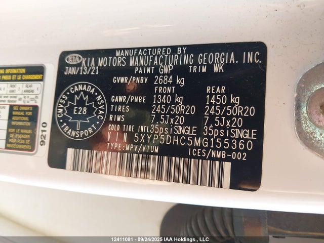 5XYP5DHC5MG155360 KIA kmc gdi lambda-ii