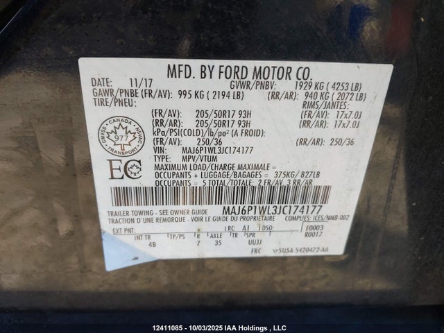 MAJ6P1WL3JC174177 Ford 2018