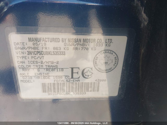 3N1CP5CU8KL535333 Nissan Kicks