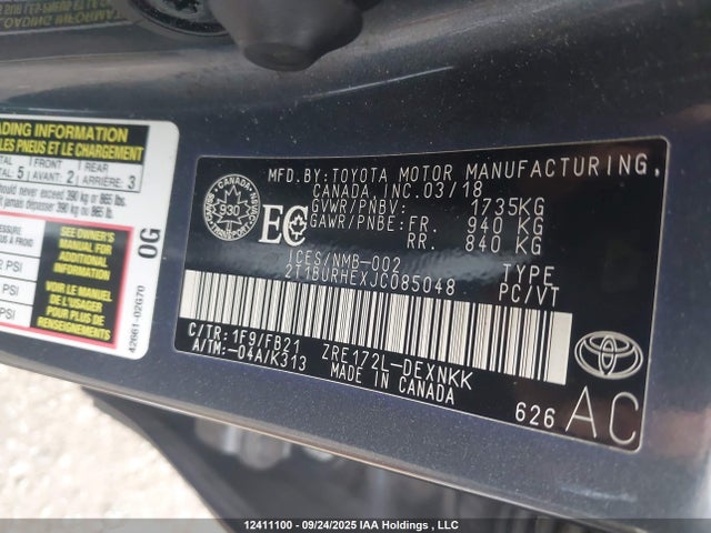 Toyota 2zr-fe 2018 2T1BURHEXJC085048 Image 9